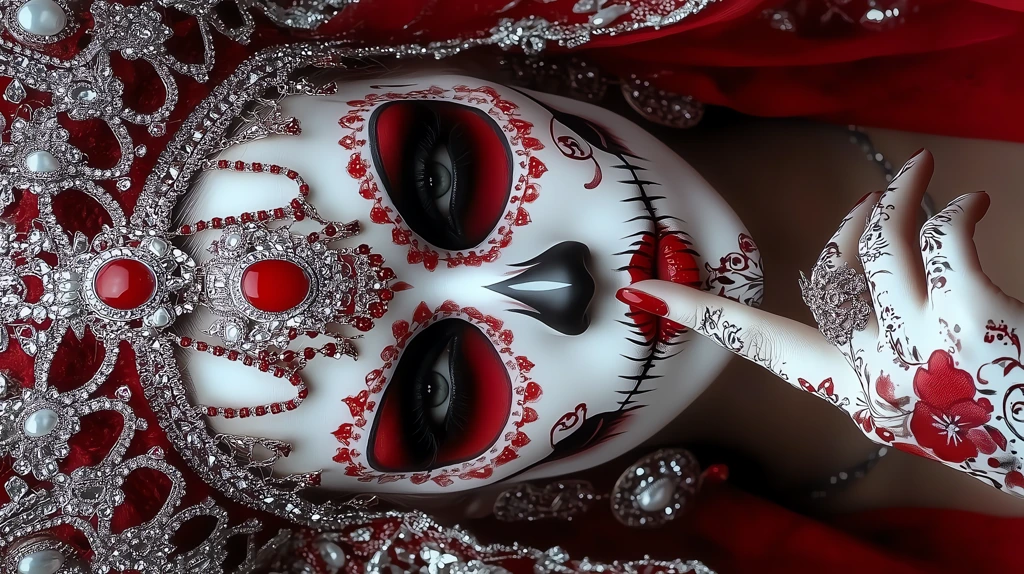 woman with red and white makeup dia de los muertos phone wallpaper 4k