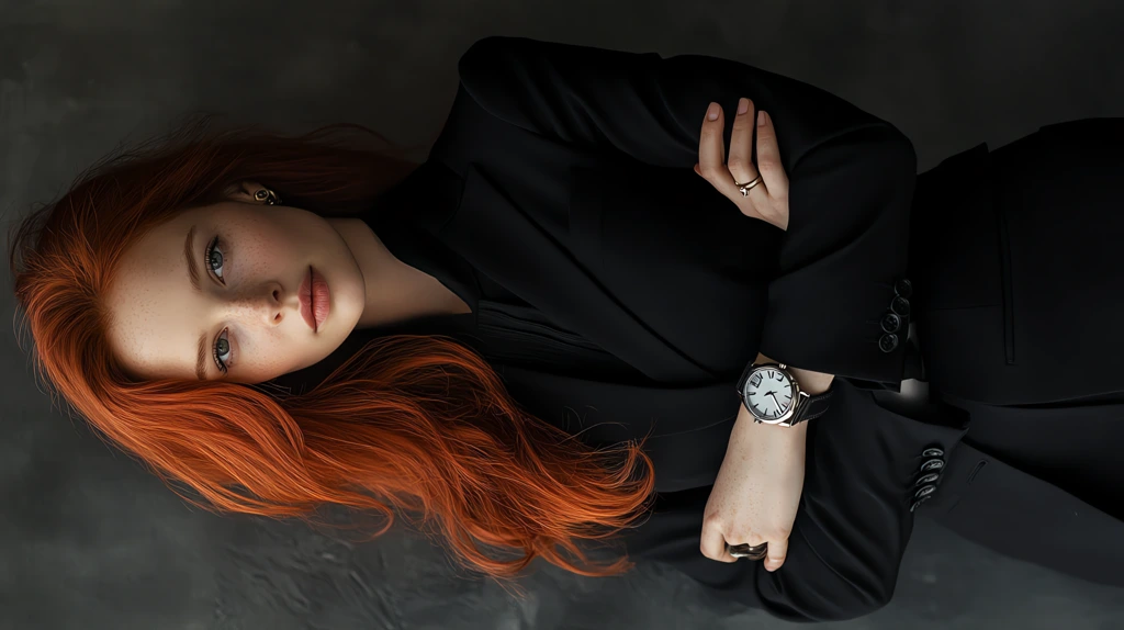 woman with red hair in a strict black suit phone wallpaper 4k