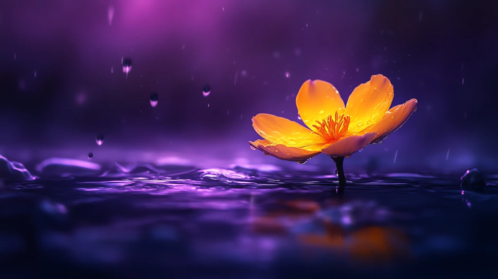 yellow flower growing at the bottom of the ocean mysterious purple ligh desktop wallpaper 4k