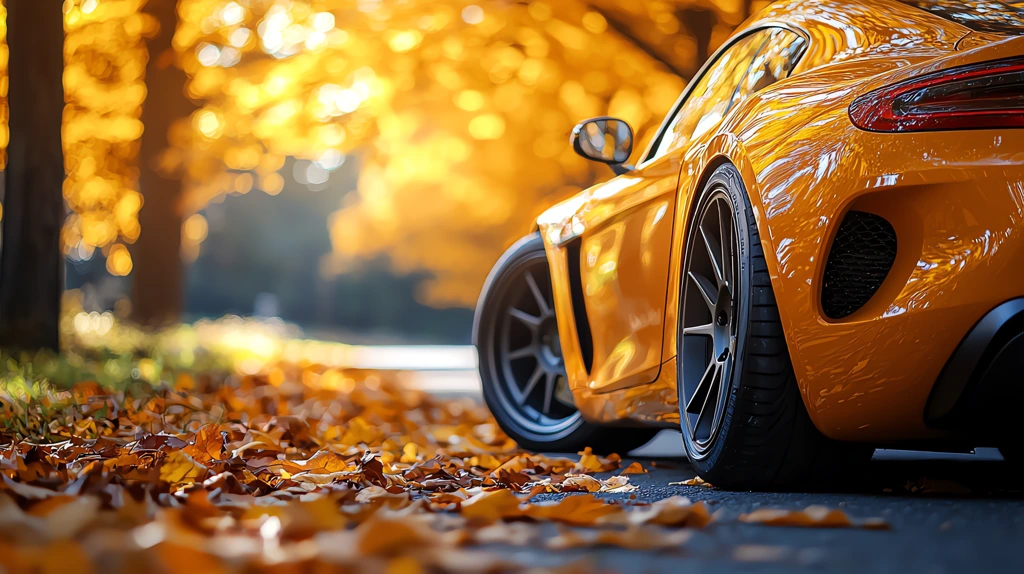 yellow leaves and trees car is yellow in color with black rims desktop wallpaper 4k